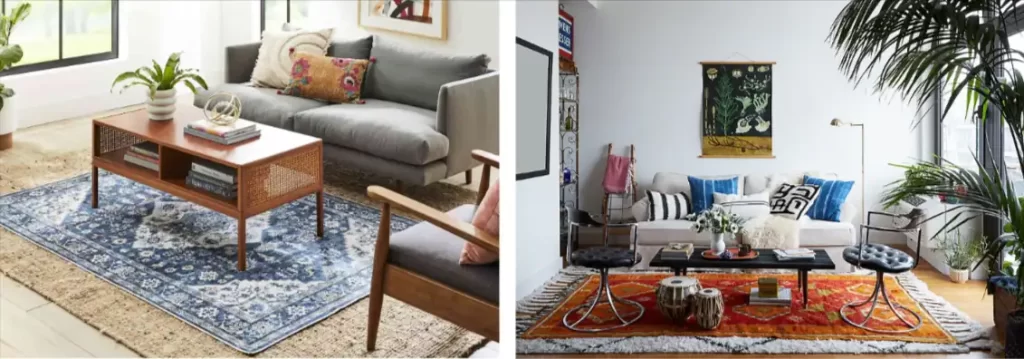 layering two contrasting rug patterns